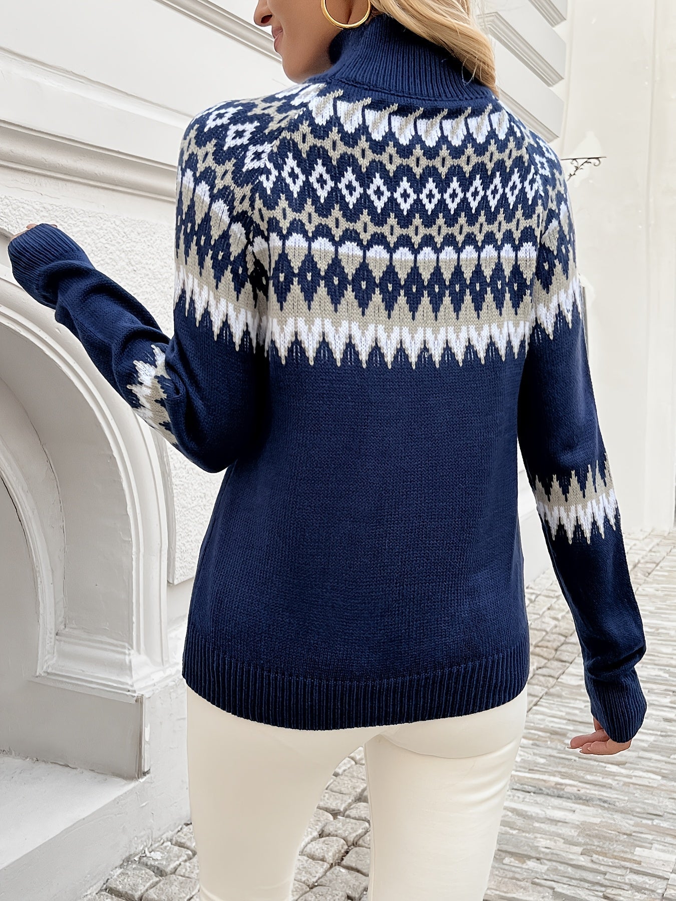 Trui "Ella" – Geometrisch Blauw