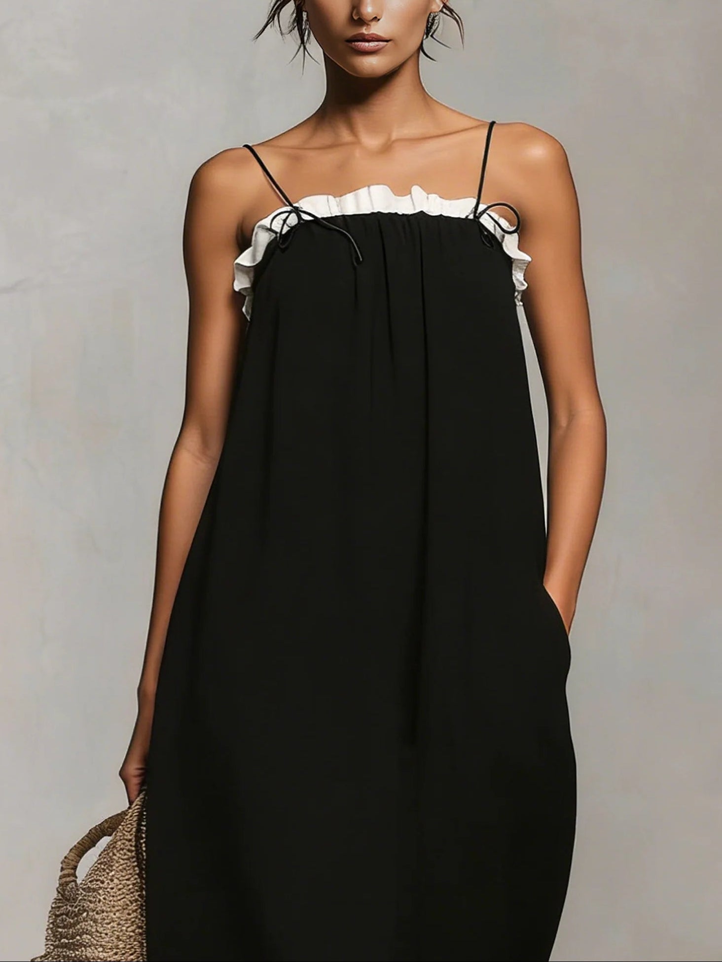 Robe Longue "Marie" – Colorblock à Fines Bretelles