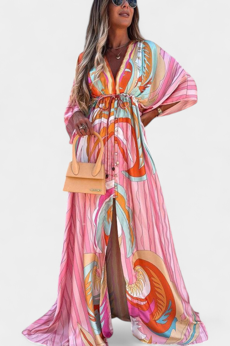 Maxikleed "Ida" – Regenboogprint met V-Hals