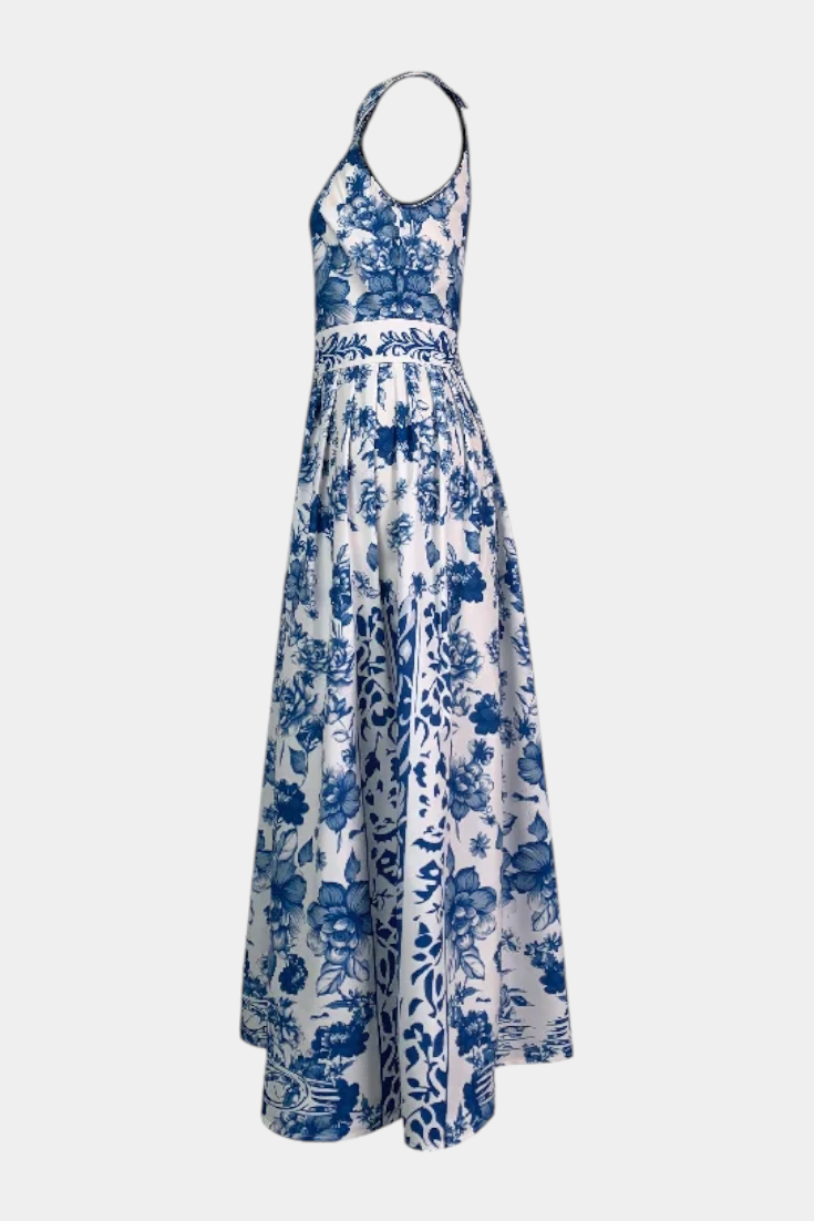 Bloemenkleed "Amelie" – Blauw & Wit Porselein