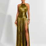 Robe longue "Monika" – Or olive & bordeaux