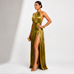 Robe longue "Monika" – Or olive & bordeaux
