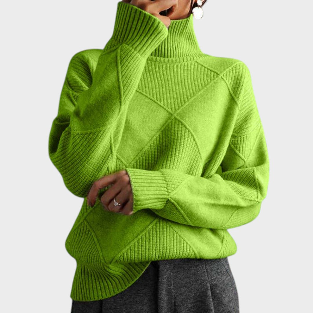 Pull "Greta" – Col Montant à Texture Rayée