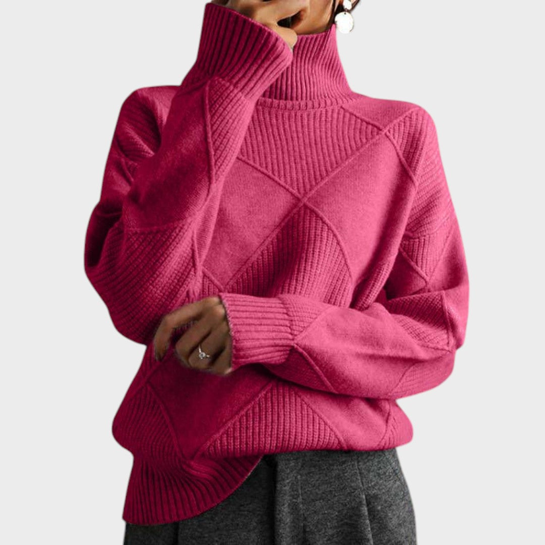 Pull "Greta" – Col Montant à Texture Rayée