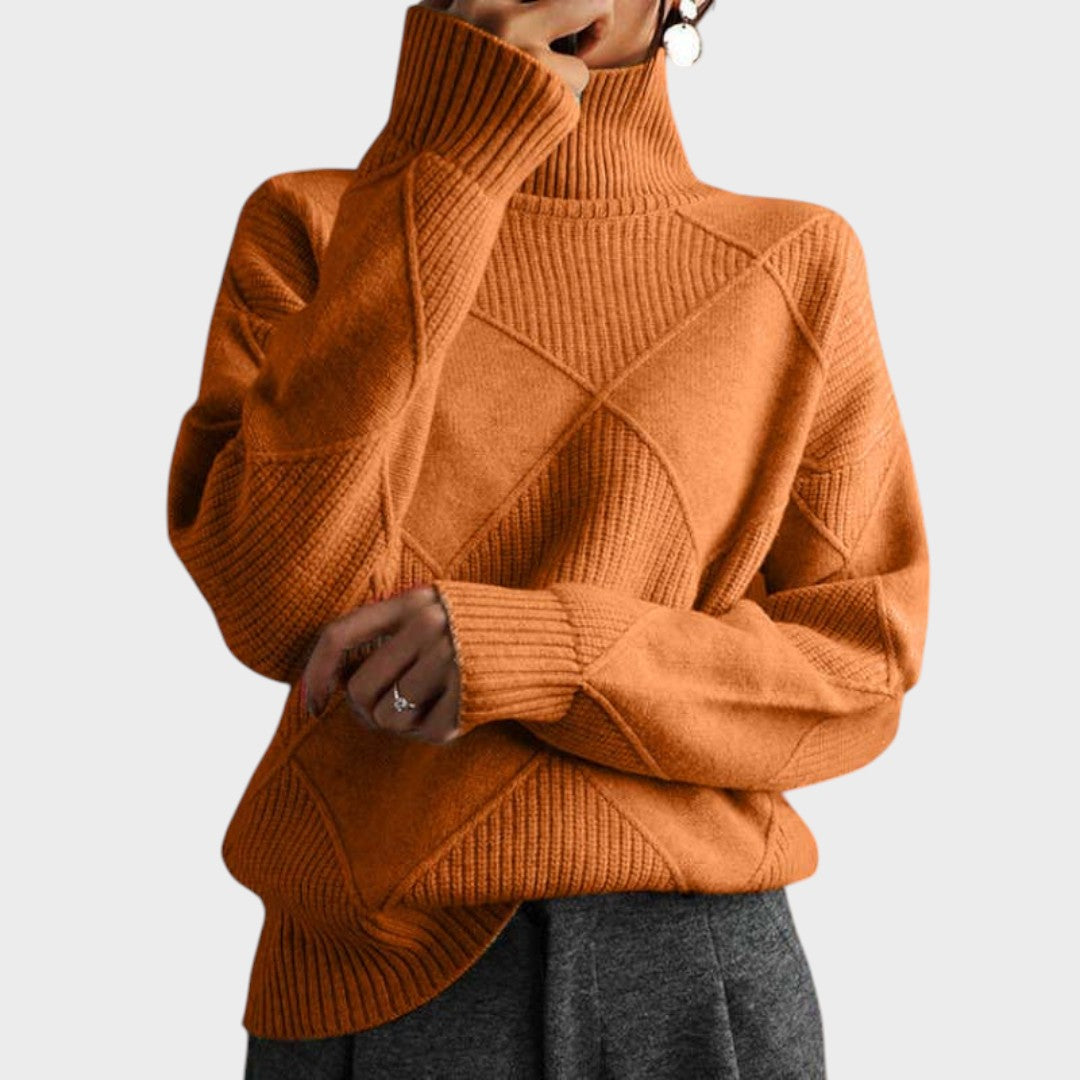 Pull "Greta" – Col Montant à Texture Rayée