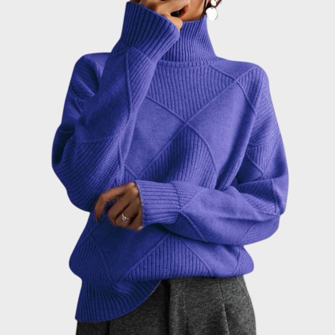 Pull "Greta" – Col Montant à Texture Rayée
