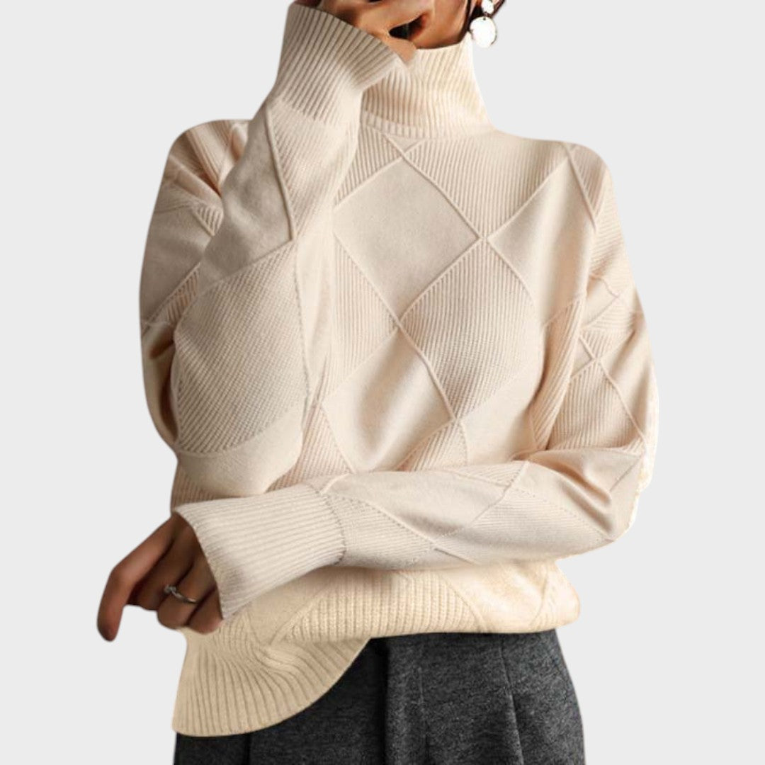 Pull "Greta" – Col Montant à Texture Rayée