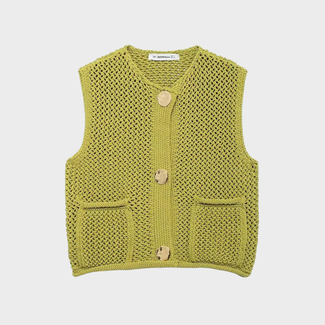 Gilet en Maille – Style Anglais à Boutons Dorés