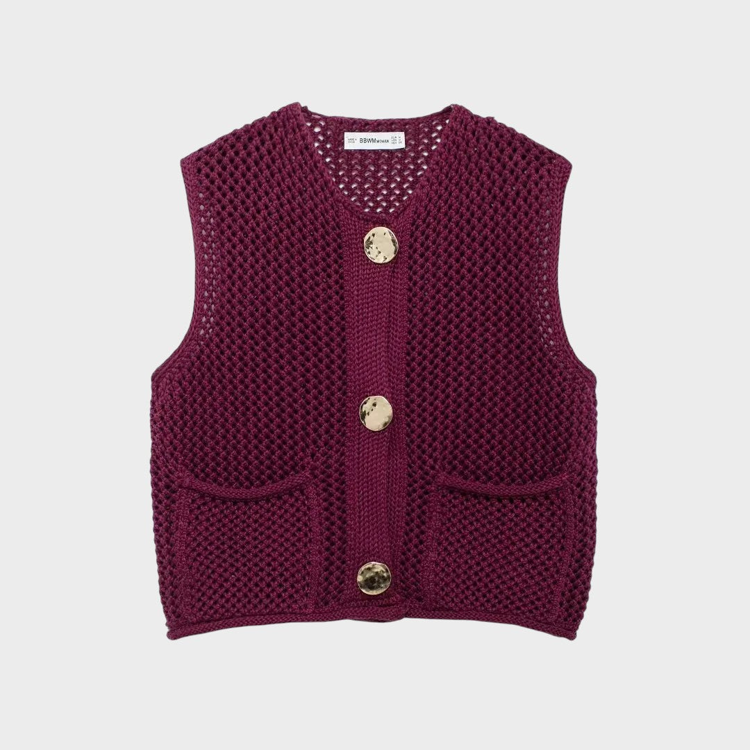 Gilet en Maille – Style Anglais à Boutons Dorés