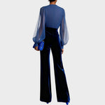 Fluwelen Jumpsuit "Erika" – Blauw met V-hals