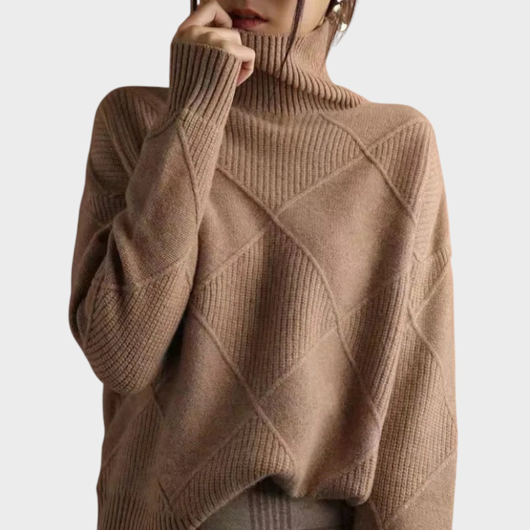 Pull "Greta" – Col Montant à Texture Rayée