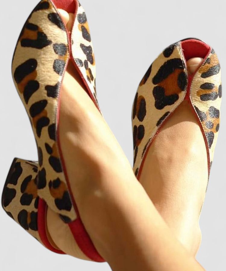 Sandalen "Louison" – Luipaardprint met Rood Detail