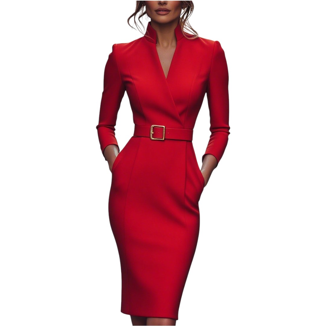 Robe "Antonia" – Col Montant & Ceinture