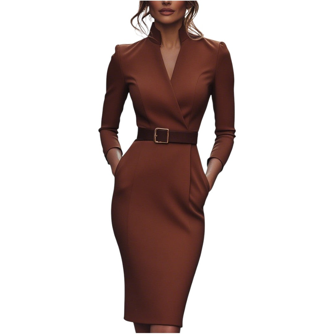 Robe "Antonia" – Col Montant & Ceinture