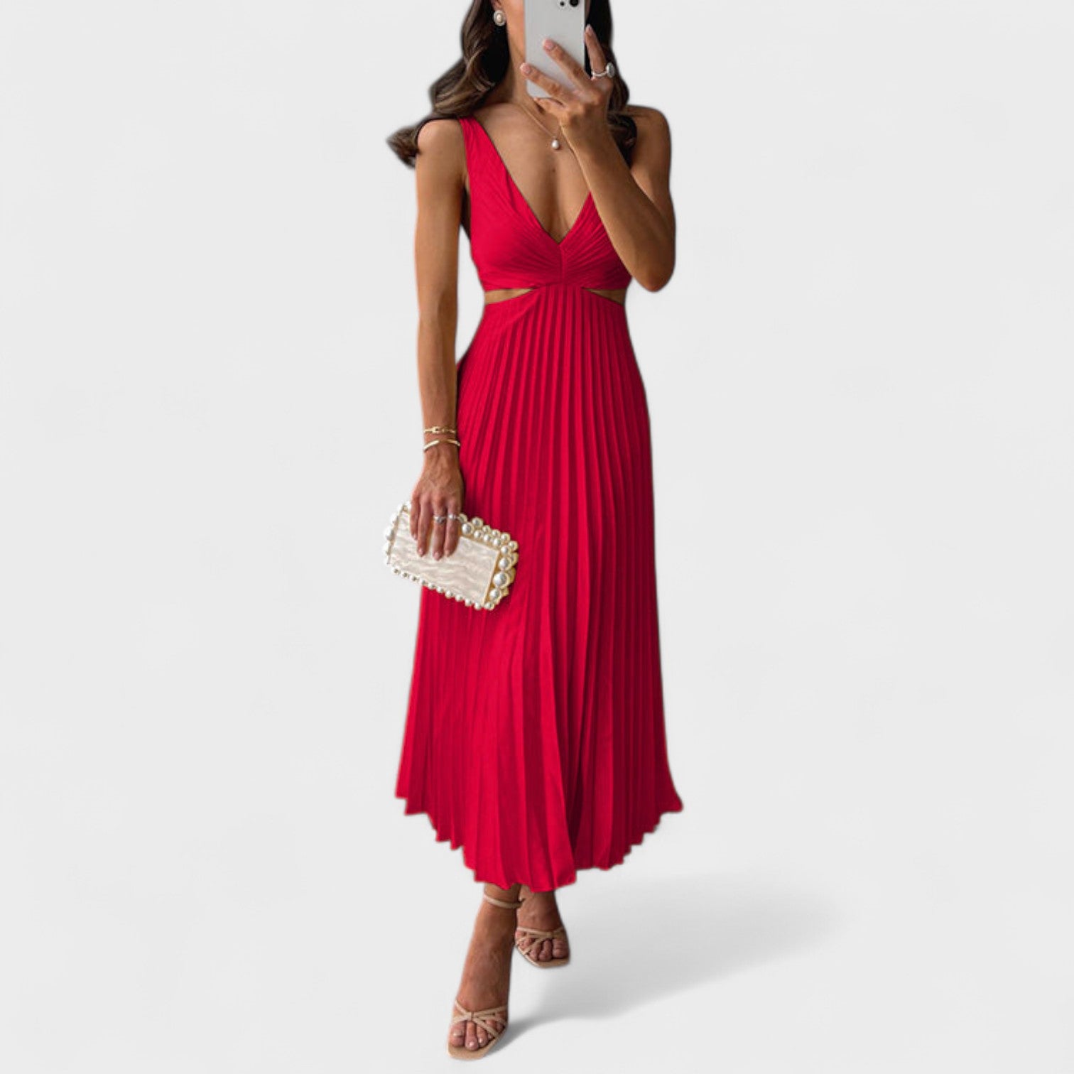 Robe midi "Eva" – Plissée à col V