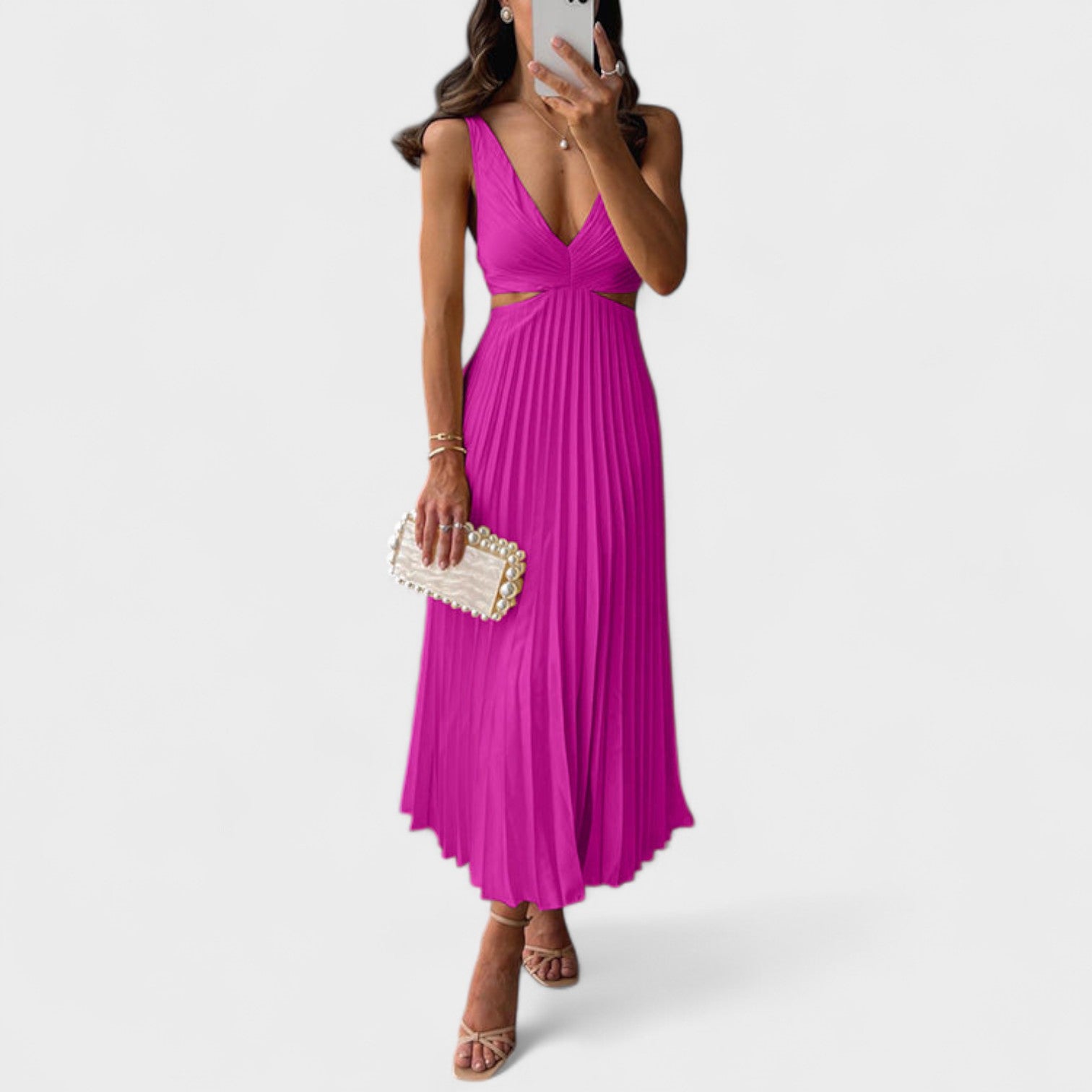 Robe midi "Eva" – Plissée à col V