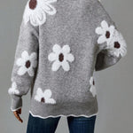 Trui "Astrid" – Bloemen met V-hals Grijs