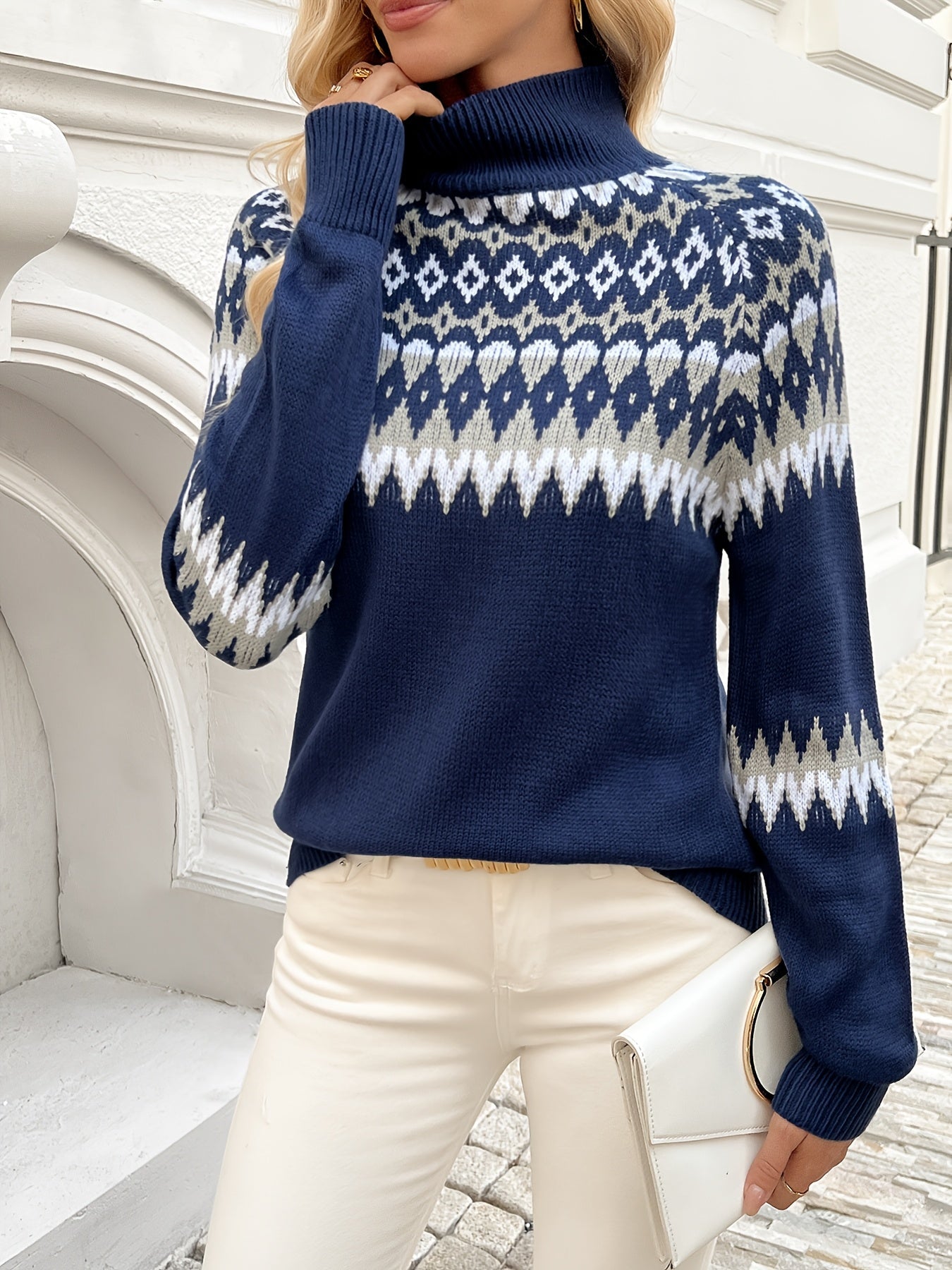 Trui "Ella" – Geometrisch Blauw