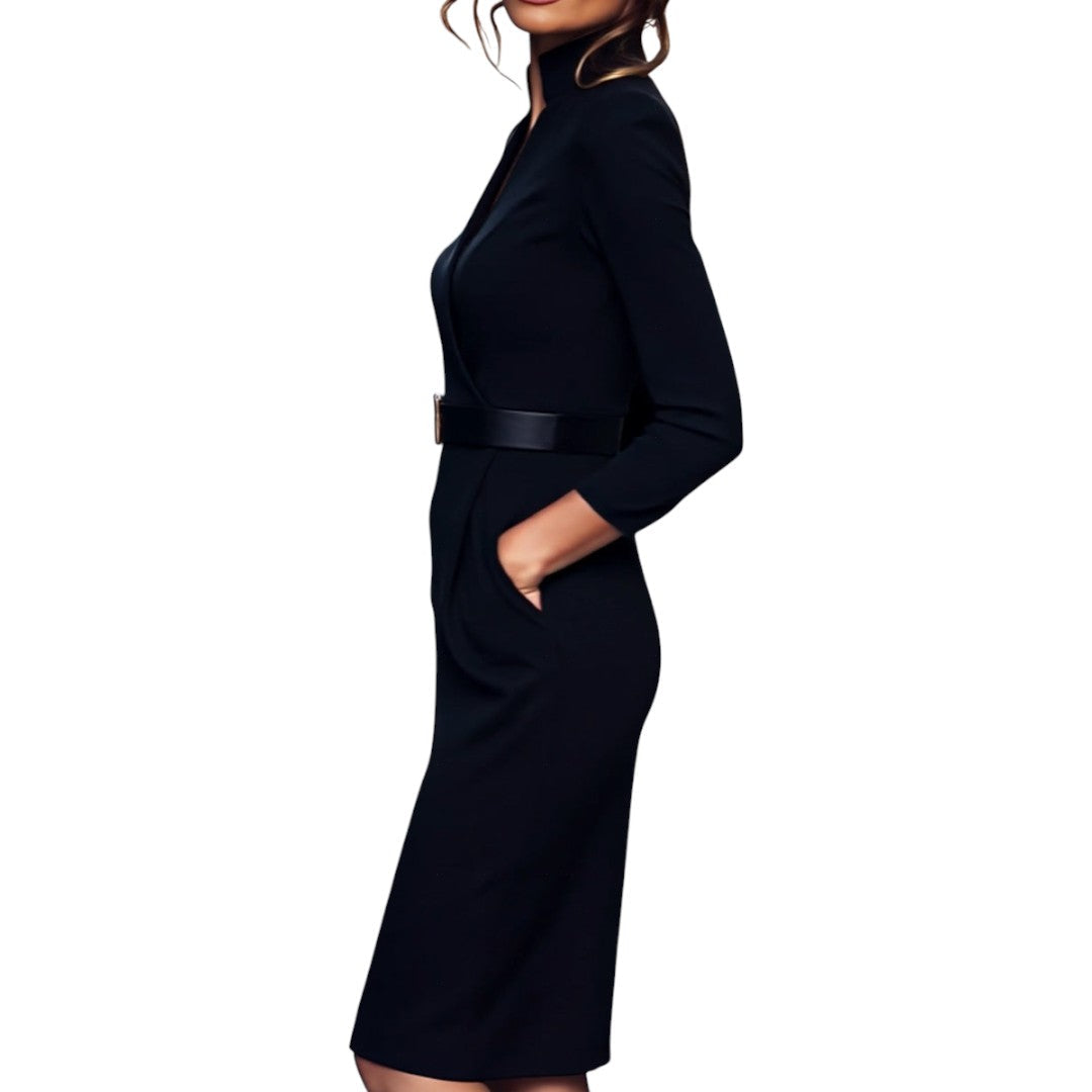 Robe "Antonia" – Col Montant & Ceinture