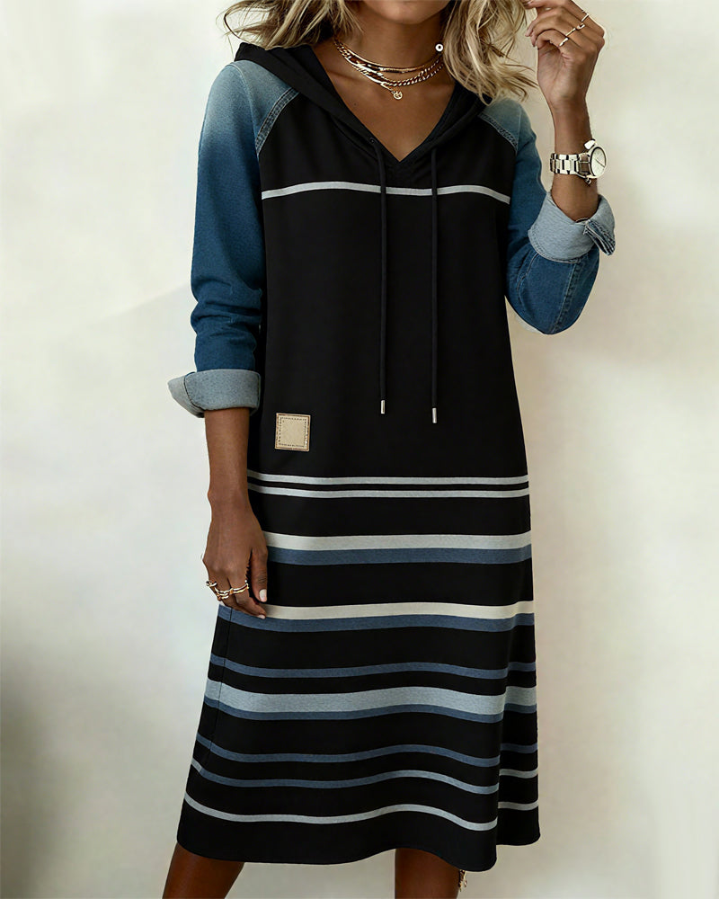 Robe Sweat à Capuche "Maja" – Rayures & Colorblock