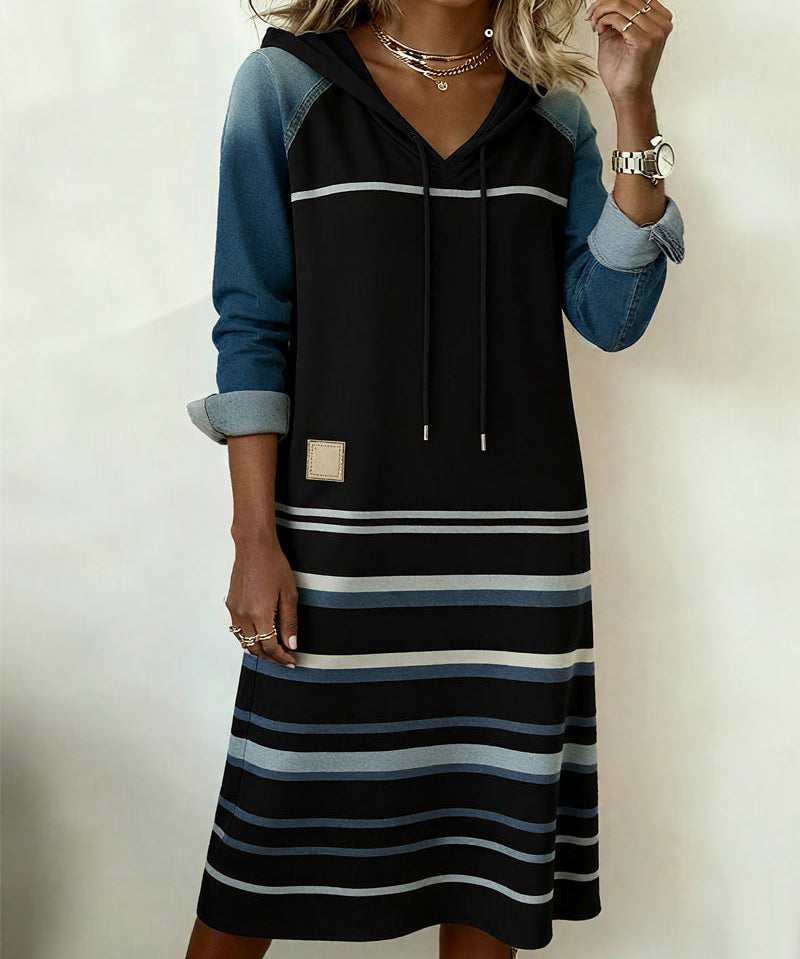 Robe Sweat à Capuche "Maja" – Rayures & Colorblock