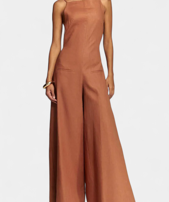 Halter Jumpsuit "Elsa" – Ramie met Wijde Pijpen