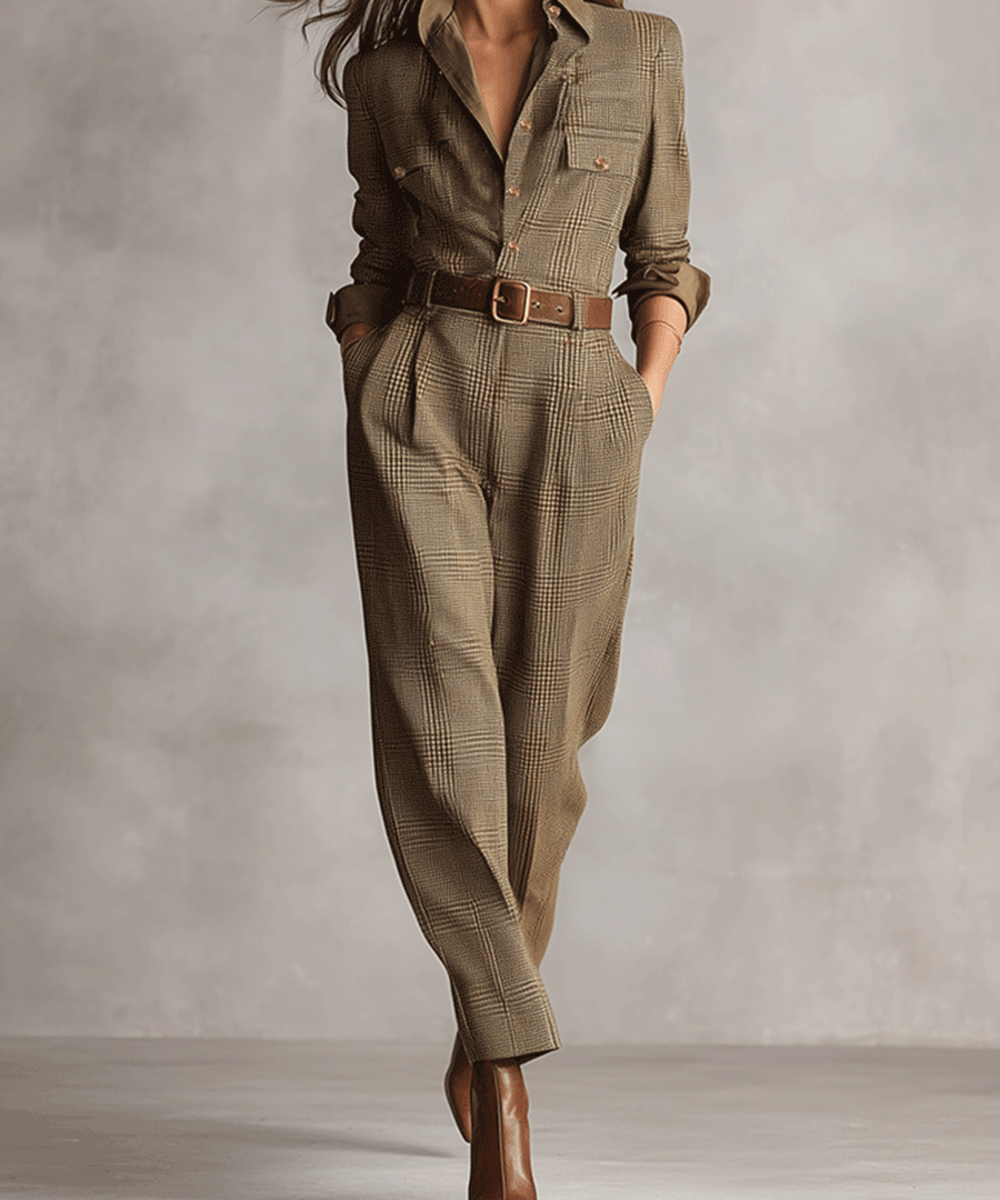 Combinaison à carreaux "Julia" – Style chemise avec ceinture
