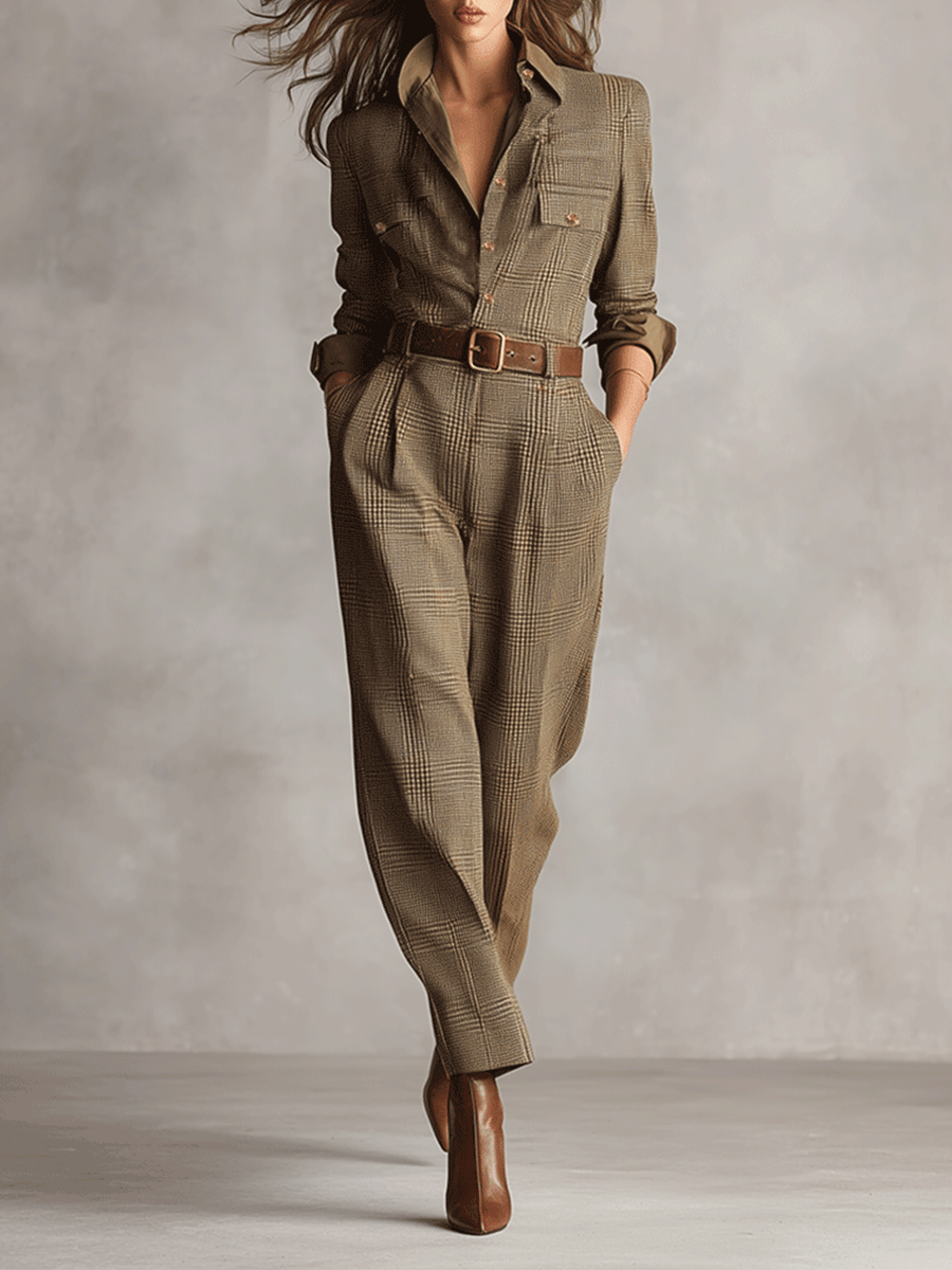 Combinaison à carreaux "Julia" – Style chemise avec ceinture