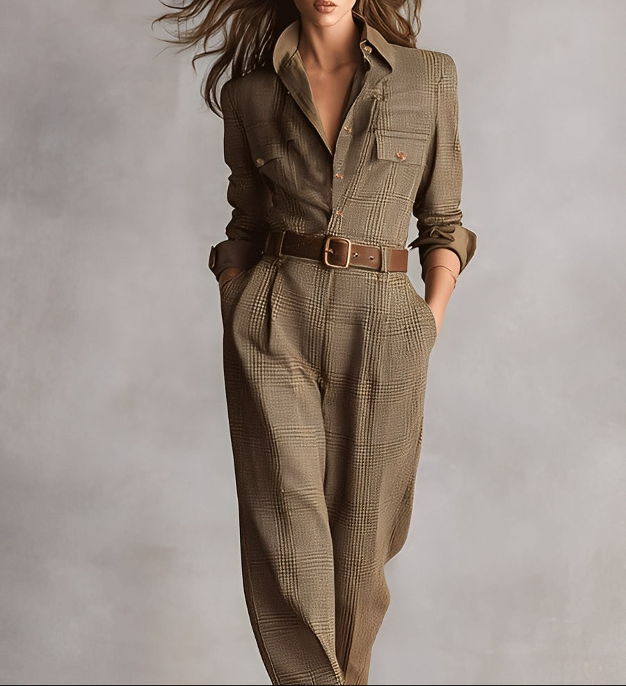 Combinaison à carreaux "Julia" – Style chemise avec ceinture