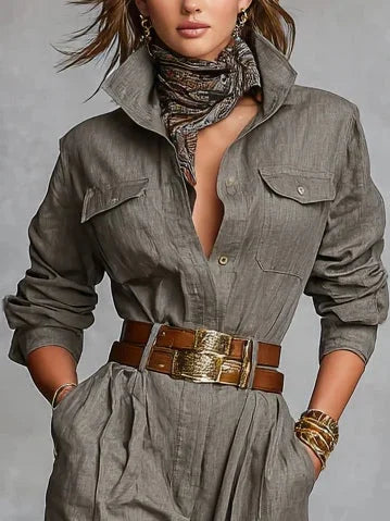 Jumpsuit "Magda" – Lange Mouwen & Hemdkraag
