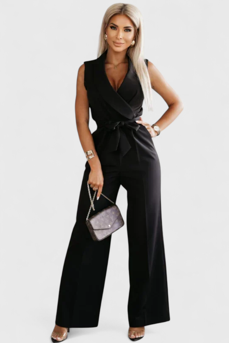 Jumpsuit "Verena" – Mouwloos met Strik & Plooien
