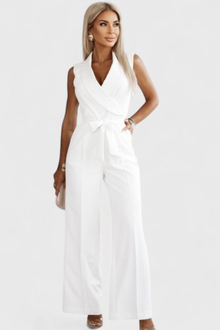 Jumpsuit "Verena" – Mouwloos met Strik & Plooien