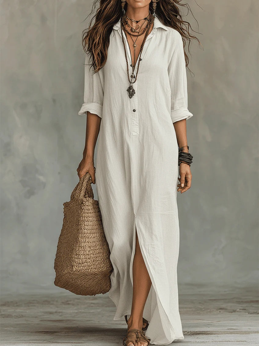 Robe Longue Ample "Martha" – À Boutons