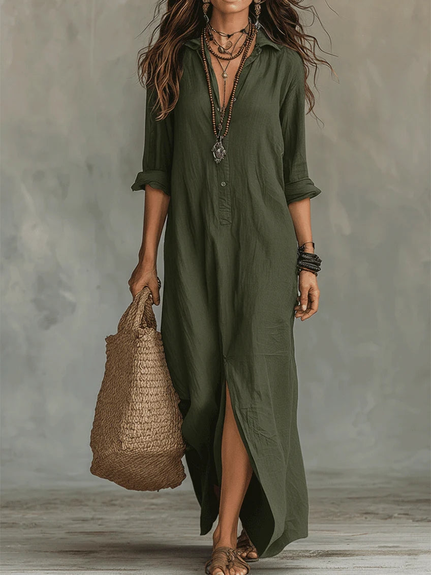 Robe Longue Ample "Martha" – À Boutons