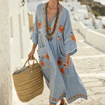 Robe Caftan "Martha" – Vert fleuri égéen