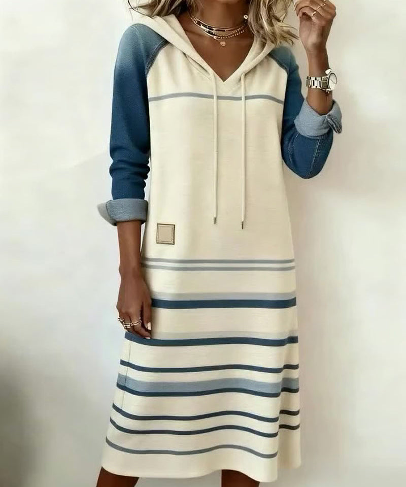 Robe Sweat à Capuche "Maja" – Rayures & Colorblock