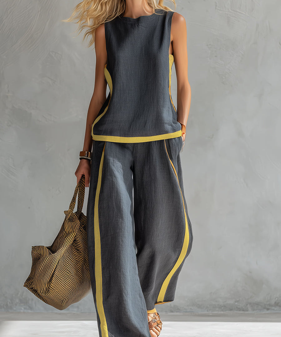 Tweedelige Set "Silke" – Gilet & Broek in Katoen-Linnen