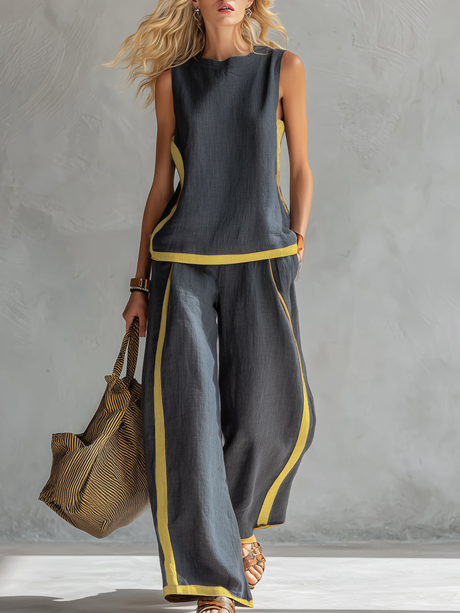 Ensemble Deux Pièces "Silke" – Gilet & Pantalon Coton-Lin