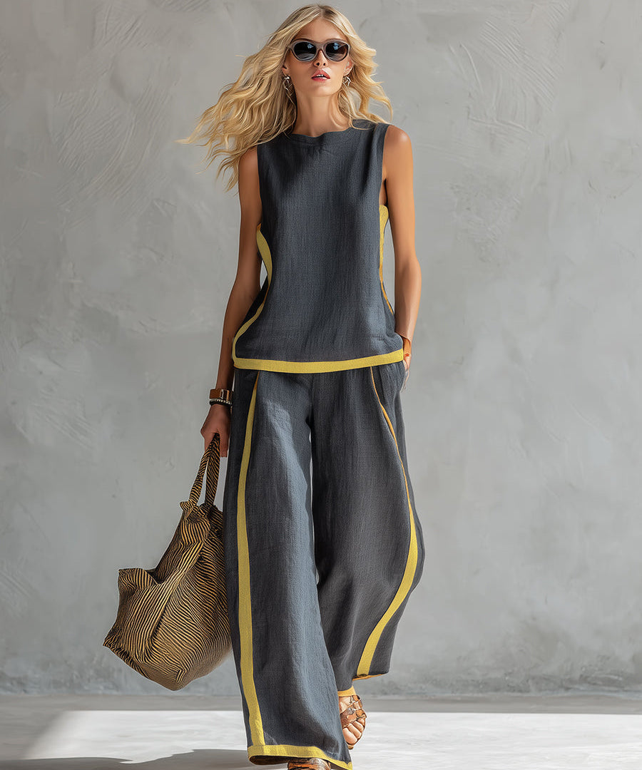 Tweedelige Set "Silke" – Gilet & Broek in Katoen-Linnen