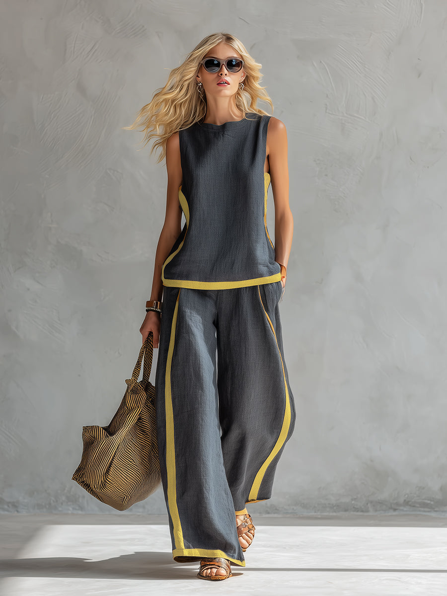 Ensemble Deux Pièces "Silke" – Gilet & Pantalon Coton-Lin