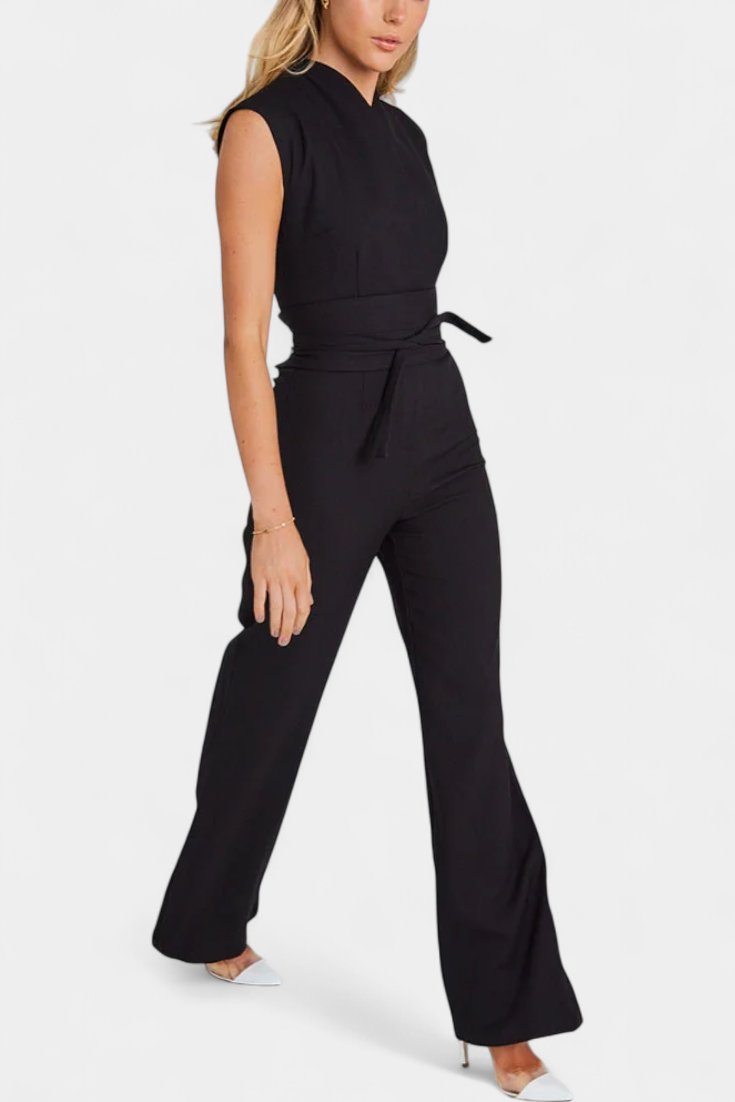 Mouwloze Jumpsuit – Uitlopende Pijpen & Hoge Kraag