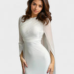 Lang Satijnen Kleed "Gisela" – Wit met Chiffon