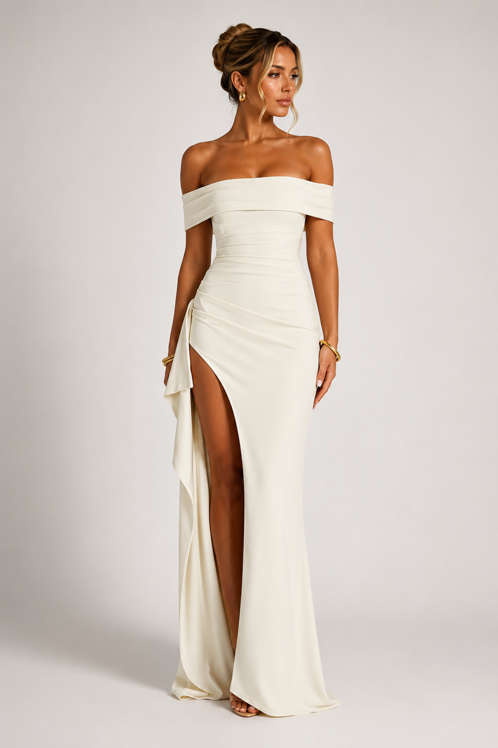 Off-Shoulder Maxikleed "Svenja" – Met Split