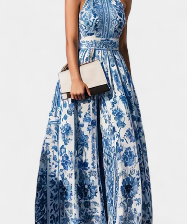 Robe Fleurie "Amelie" – Porcelaine Bleue & Blanche