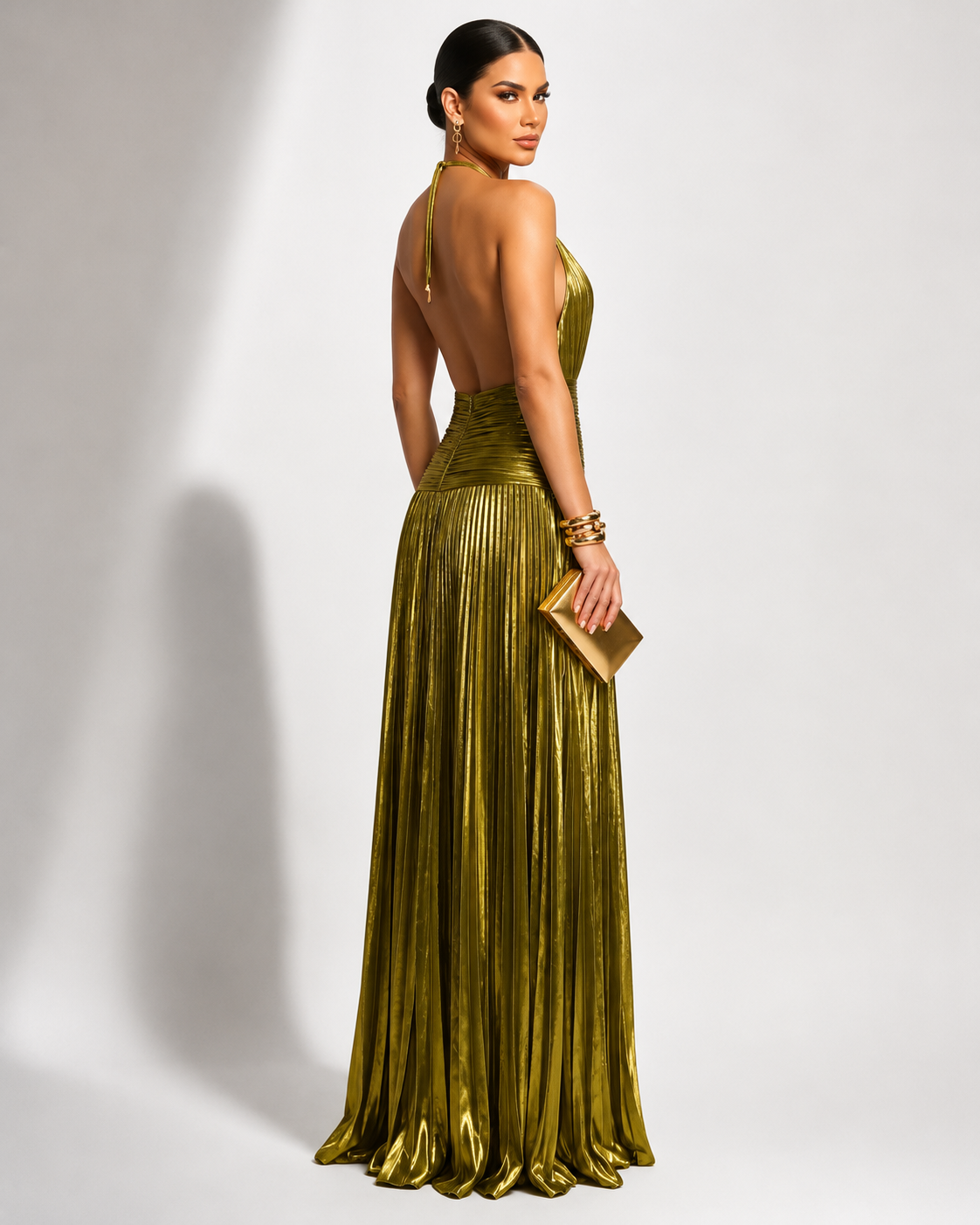 Robe longue "Monika" – Or olive & bordeaux