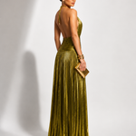 Robe longue "Monika" – Or olive & bordeaux