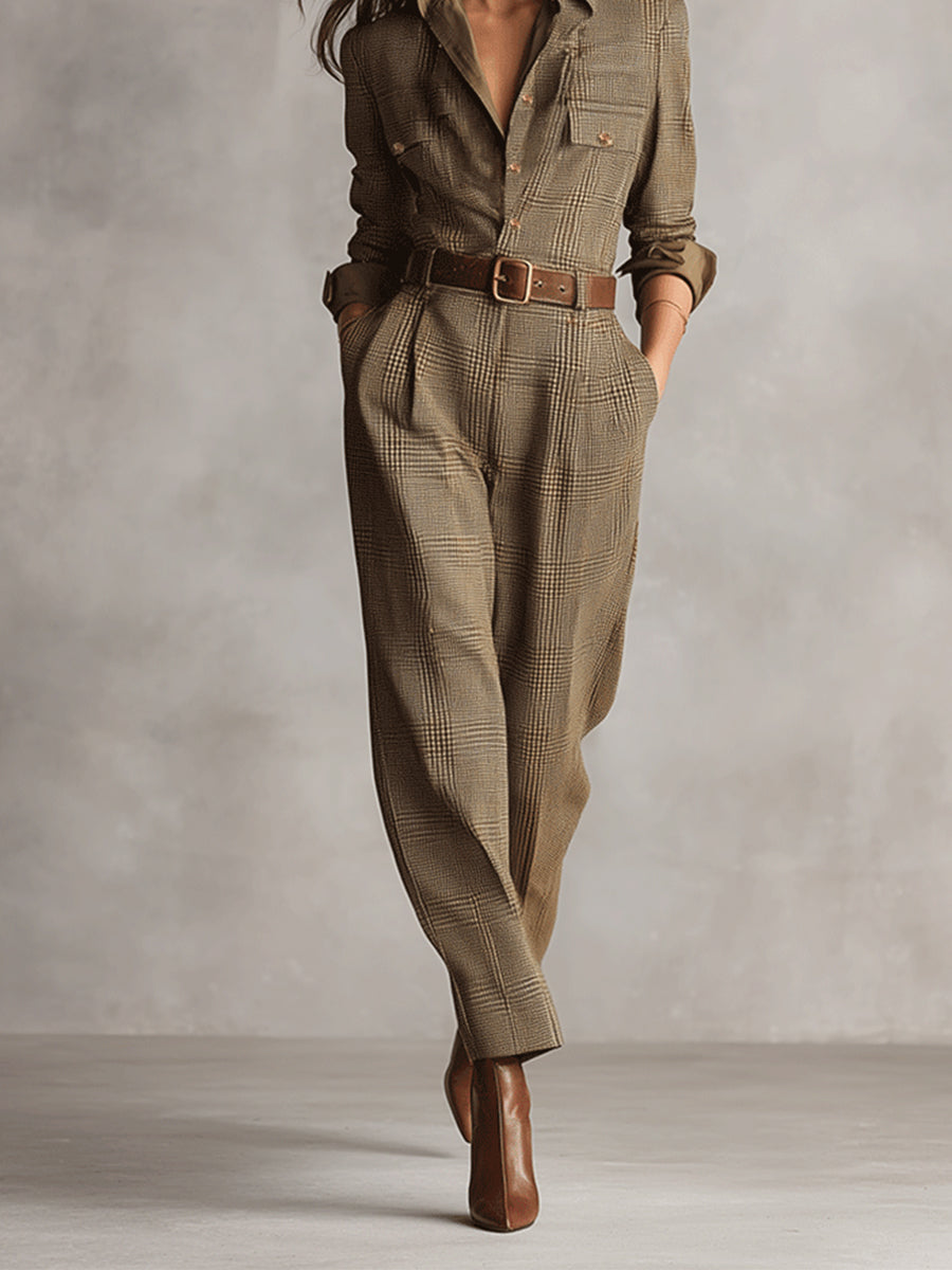 Combinaison à carreaux "Julia" – Style chemise avec ceinture