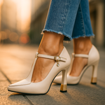 T-Strap Hakken "Viviana" – Goudkleurige Details