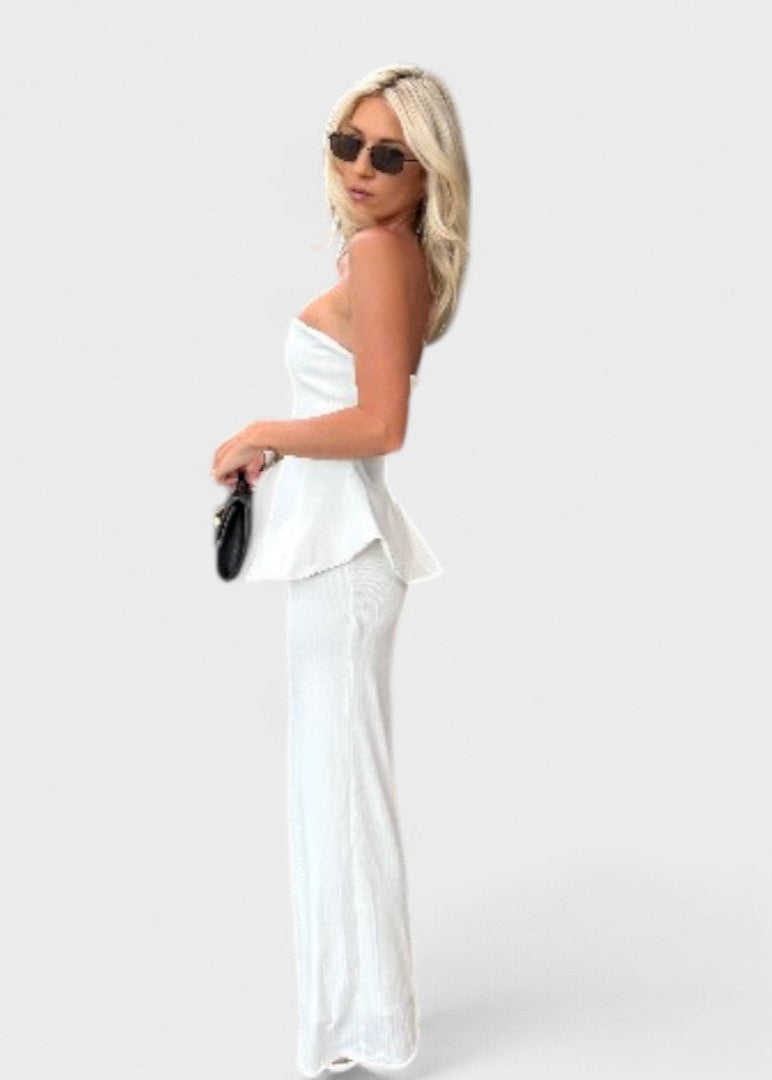 Strapless Maxikleed "Rosa" – Peplum & Ribrok