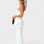Strapless Maxikleed "Rosa" – Peplum & Ribrok